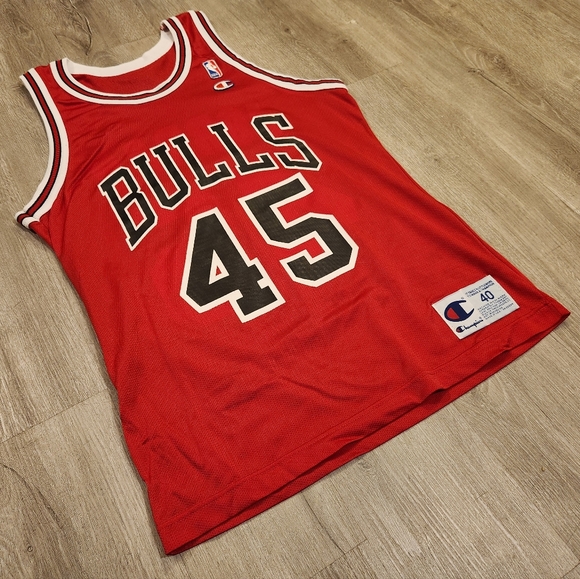 Vintage 90s Champion Michael Jordan Chicago Bulls Jersey Red 45 Size 40 Medium - Picture 2 of 8